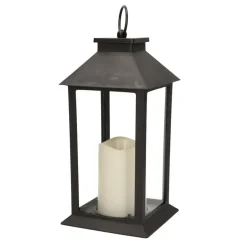 Lantaarn - zwart - kaars met LED verlichting - 33 cm