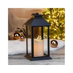 Lantaarn - zwart - kaars met LED verlichting - 33 cm
