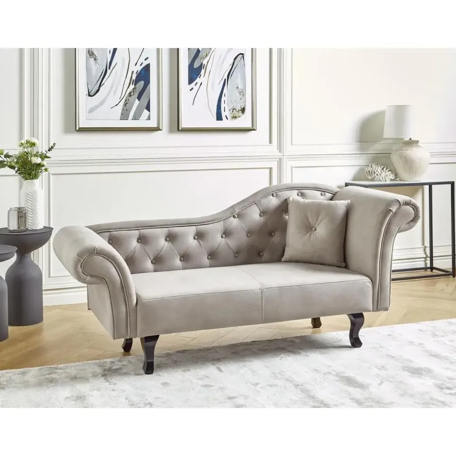 LATTES II - Chaise longue - Taupe - Rechterzijde - Fluweel