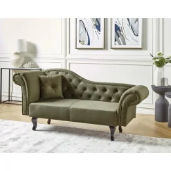 LATTES II - Chaise longue - Olijfgroen - Linkerzijde - Fluweel