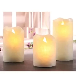 LED kaarsen/stompkaarsen - set van 3x - creme wit - wax - timer