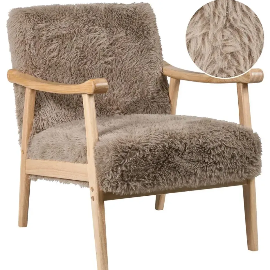 LEKNES - Fauteuil - Taupe - Kunstbont