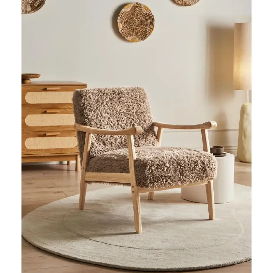 LEKNES - Fauteuil - Taupe - Kunstbont