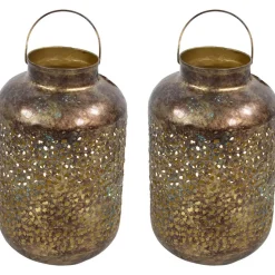 Lesi Living Lantaarn/windlicht - Oosters - metaal - 20 x 32 cm