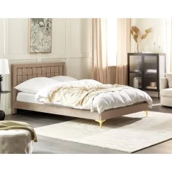 LIMOUX - Tweepersoonsbed - Taupe - 140 x 200 cm - Fluweel