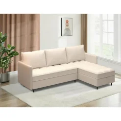 Lindhus - Bank met chaise longue omkeerbaar in corduroy crème