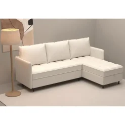 Lindhus - Bank met chaise longue omkeerbaar in corduroy crème