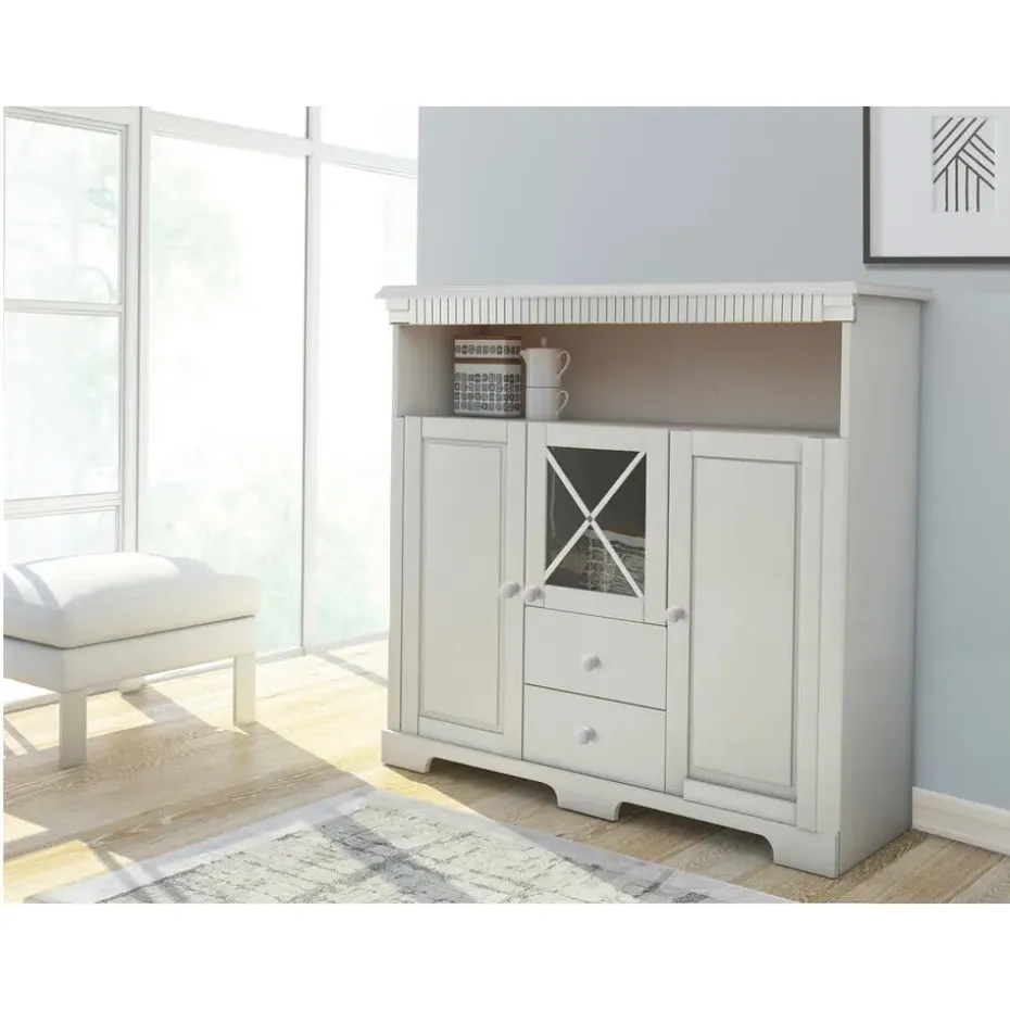 Lisa - Dressoir met 3 deuren en 2 laden in wit gebeitst grenen