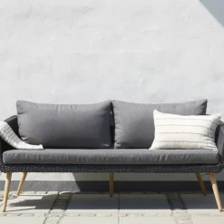 Lisomme Fien rotan tuinbank zwart - Met zitkussens