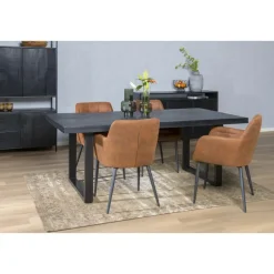 Livingfurn - e Zwart Eetkamertafel Kala - U-Pot - Mango Hout - 240 cm