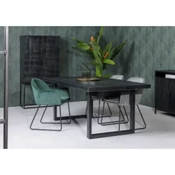 Livingfurn - e Zwart Eetkamertafel Kala - U-Pot - Mango Hout - 240 cm