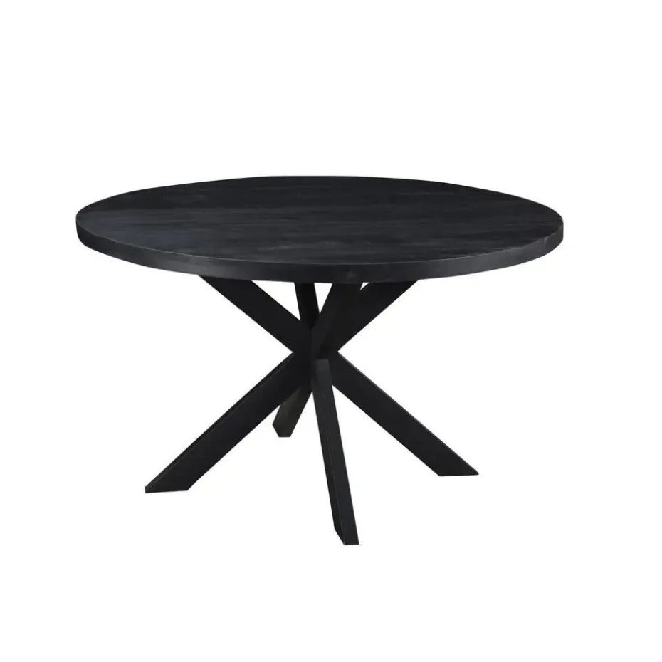 Livingfurn - Eetkamertafel Kala Round Black - Mangohout - 150 cm - Zwart