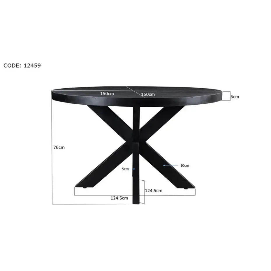 Livingfurn - Eetkamertafel Kala Round Black - Mangohout - 150 cm - Zwart