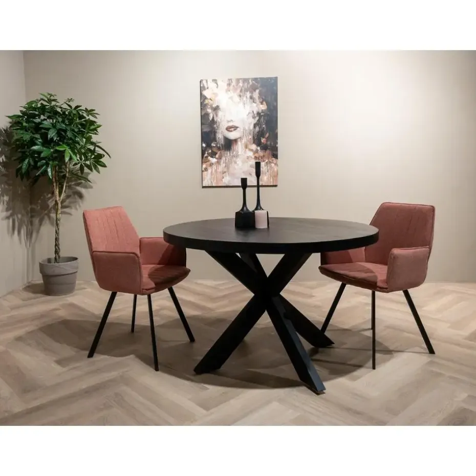 Livingfurn - Eetkamertafel Kala Round Black - Mangohout - 150 cm - Zwart