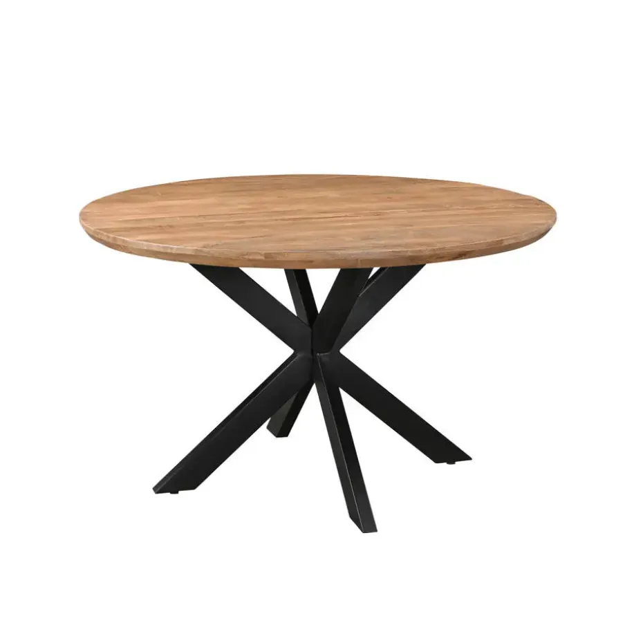 Livingfurn - Eetkamertafel Jesper Round 130cm - Mangohout / Gecoat Staal