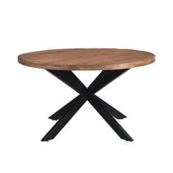 Livingfurn - Eetkamertafel Rocky Round Spider 150cm - Mangohout / Gecoat Staal
