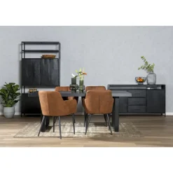 Livingfurn - Eetkamertafel Kala - U-Poten - Mangohout - 200 cm - Zwart