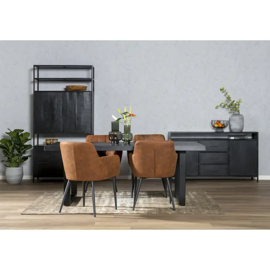 Livingfurn - Eetkamertafel Kala - U-Poten - Mangohout - 200 cm - Zwart