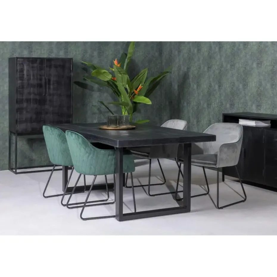 Livingfurn - Eetkamertafel Kala - U-Poten - Mangohout - 200 cm - Zwart