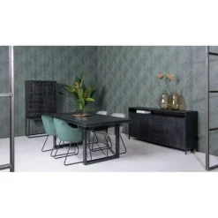 Livingfurn - Eetkamertafel Kala - U-Poten - Mangohout - 200 cm - Zwart