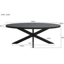 Livingfurn - Eetkamertafel Kala Oval Spider 160cm - Mangohout / Gecoat Staal
