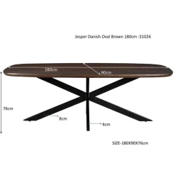 Livingfurn - Eetkamertafel Jesper Danish Oval Brown 180 cm - Mangohout