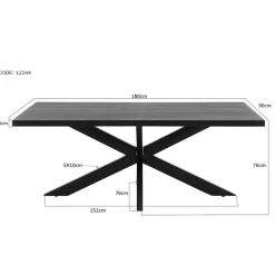 Livingfurn - Moderne Zwarte Eetkamertafel - Spider - Mangohout - 180 cm