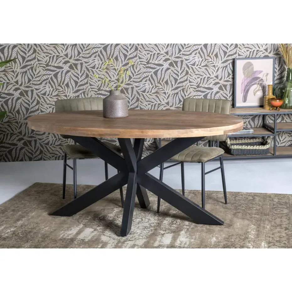 LivingFurn - Ovale Eetkamertafel Mangohout - Eettafel -160cm - Bruin