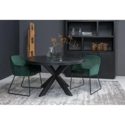 Livingfurn - Ronde Zwarte Eetkamertafel Kala - Mango Hout - 130 cm