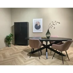 Livingfurn - Zwart Ovale Eetkamertafel - - Mango Hout - 210 cm