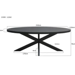 Livingfurn - Zwart Ovale Eetkamertafel - - Mango Hout - 210 cm