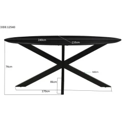 Livingfurn - Zwarte Eetkamertafel Oslo Ovaal - Acasia Hout - 240cm