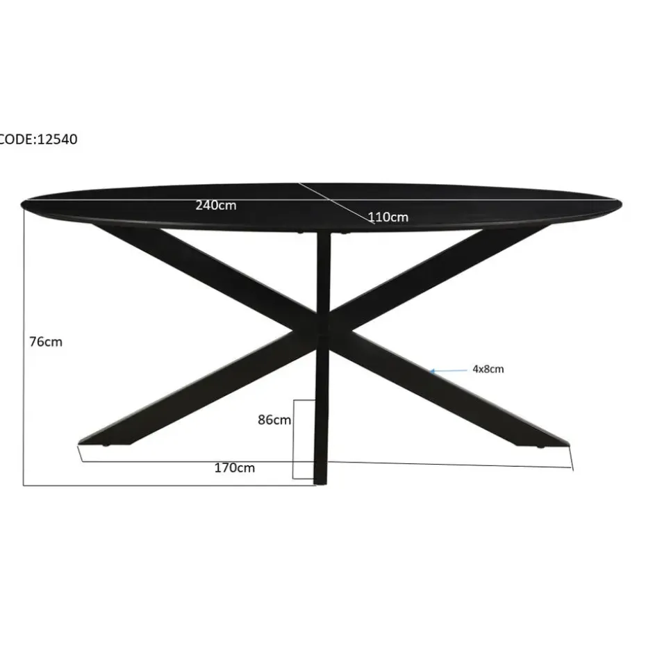 Livingfurn - Zwarte Eetkamertafel Oslo Ovaal - Acasia Hout - 240cm