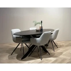 Livingfurn - Zwarte Eetkamertafel Oslo Ovaal - Acasia Hout - 240cm