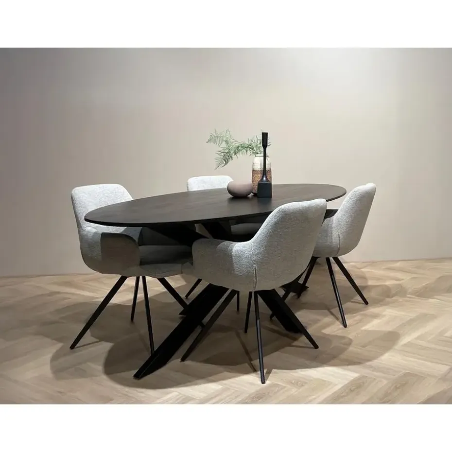 Livingfurn - Zwarte Eetkamertafel Oslo Ovaal - Acasia Hout - 240cm