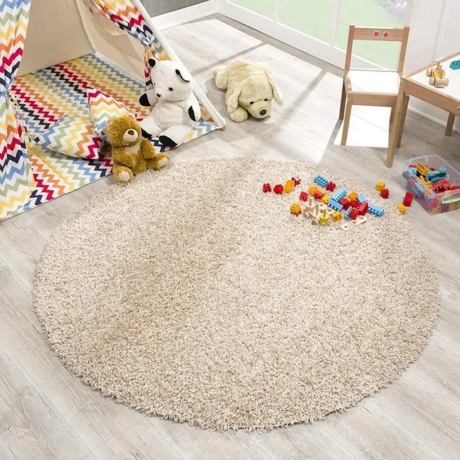 Loca Shaggy Rond Vloerkleed Beige Hoogpolig - 150 CM ROND