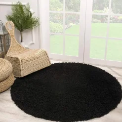 Loca Shaggy Rond Vloerkleed Zwart Hoogpolig - 120 CM ROND