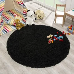 Loca Shaggy Rond Vloerkleed Zwart Hoogpolig - 120 CM ROND