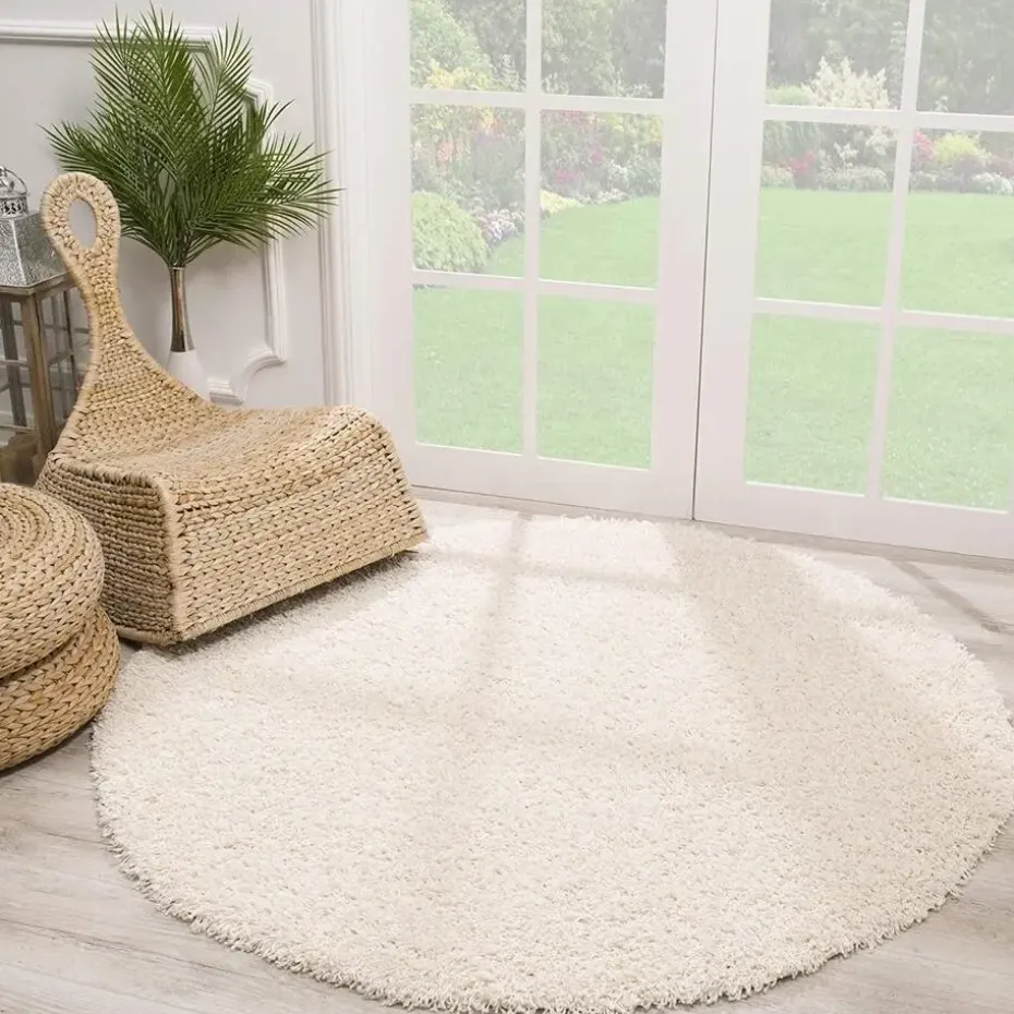Loca Shaggy Rond Vloerkleed Creme Hoogpolig - 150 CM ROND