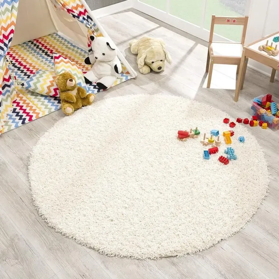 Loca Shaggy Rond Vloerkleed Creme Hoogpolig - 150 CM ROND