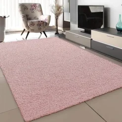 Loca Shaggy Vloerkleed – Modern Uni Effen – Roze Hoogpolig & Zacht - 200x290 CM