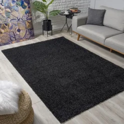 Loca Shaggy Vloerkleed – Modern Uni Effen – Zwart Hoogpolig & Zacht - 120x170 CM