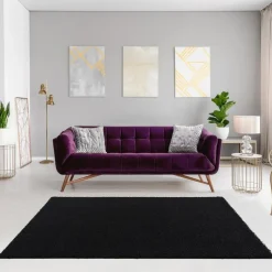 Loca Shaggy Vloerkleed – Modern Uni Effen – Zwart Hoogpolig & Zacht - 160x230 CM