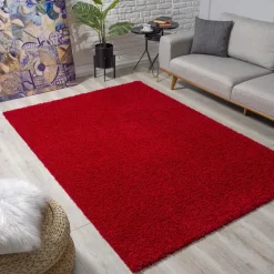 Loca Shaggy Vloerkleed Rood Hoogpolig - 140x200 CM