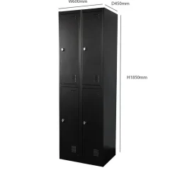 Lockerkast Zwart - 60x185 cm - 4 lockers