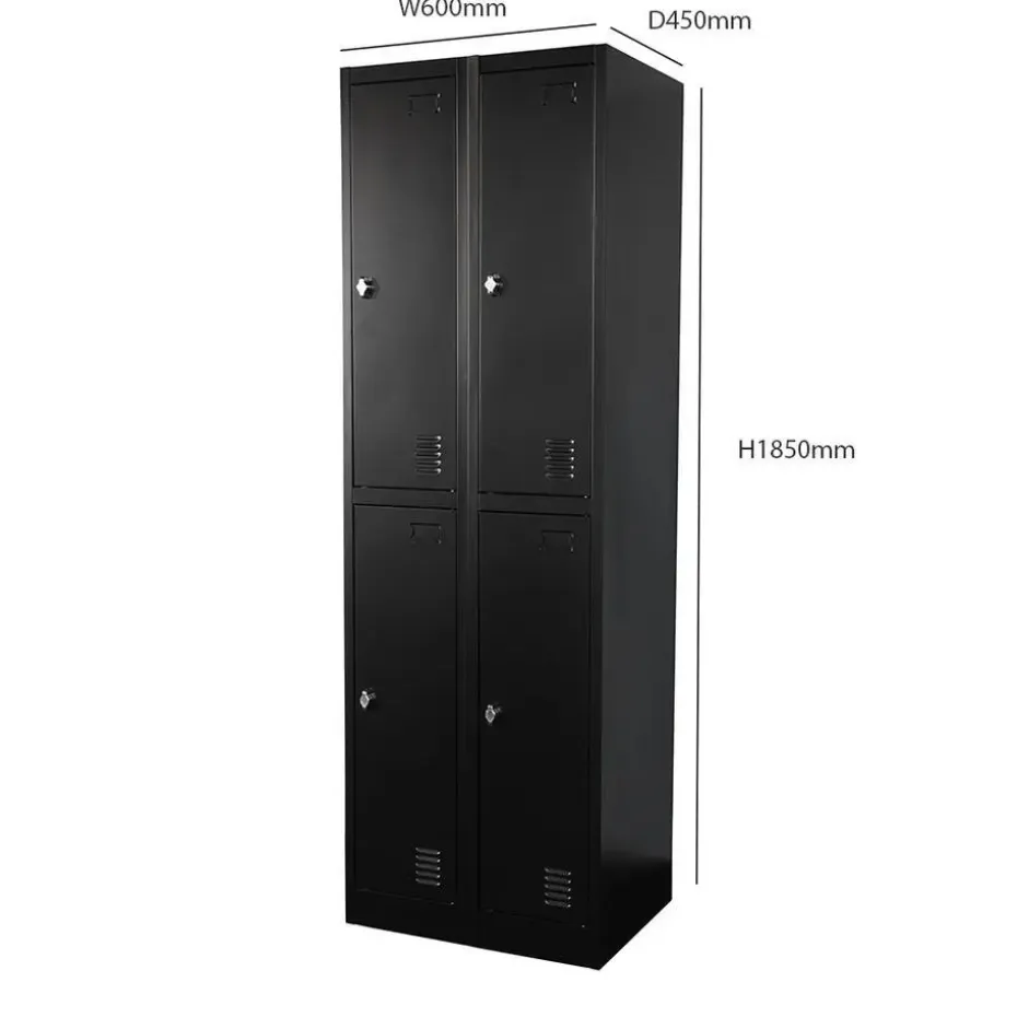 Lockerkast Zwart - 60x185 cm - 4 lockers