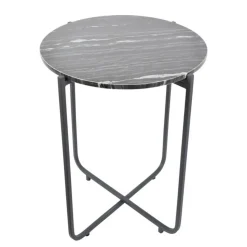 LOFT42 Marble Bijzettafel Rond Zwart - Metaal - Marmer - 55x45x45