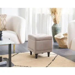 LORETTO - Poef - Beige - 37 cm - Fluweel