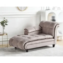 LORMONT - Chaise longue - Taupe - Rechterzijde - Fluweel