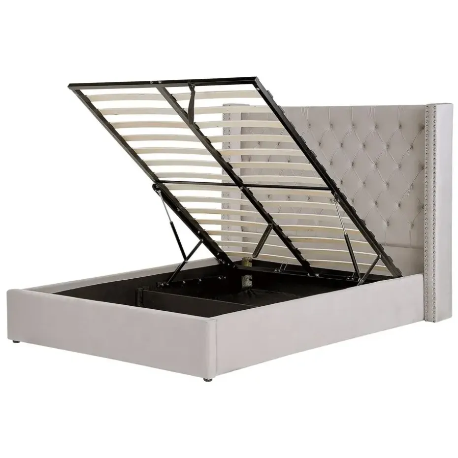 LUBBON - Bed met opbergruimte - Lichtgrijs - 140 x 200 cm - Fluweel